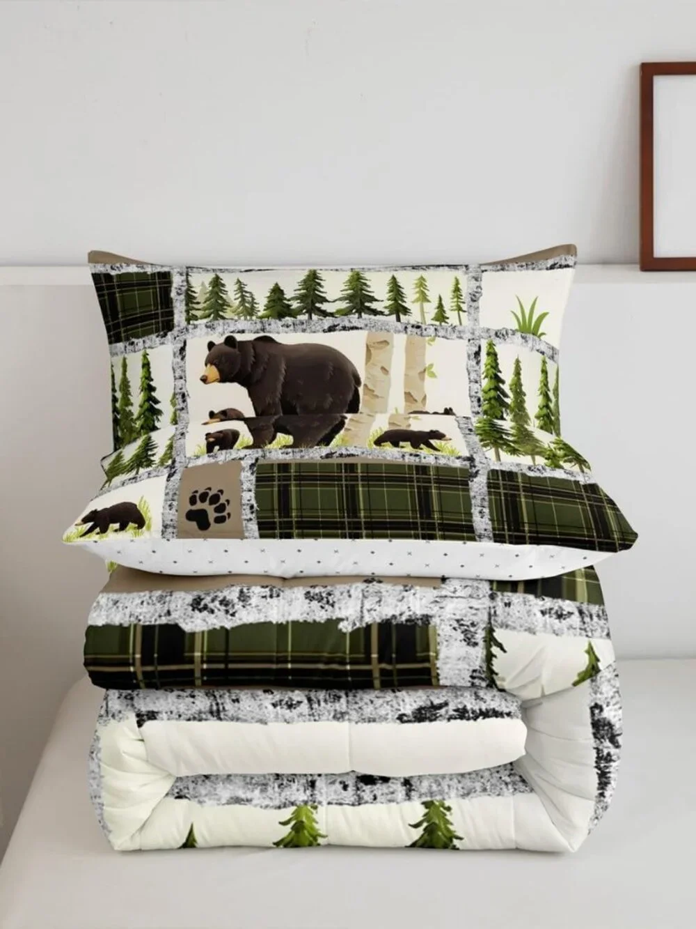 Kids Adult Rustic Cabin Comforter Set,Rustic Bear Bedding Set Toddler Size,Fores